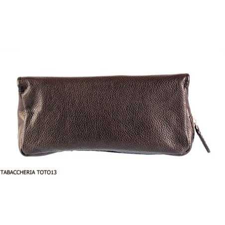 Brebbia borsa decoro a sella in pelle nera portatabacco e pipa 1 posto con chiusura a bottoni - Accessori Per Pipe