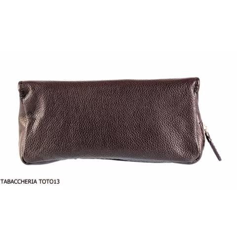 Brebbia decoration bag saddle black leather port tobacco and pipe 1 place with button closure - Accessories for tobacco pipes
