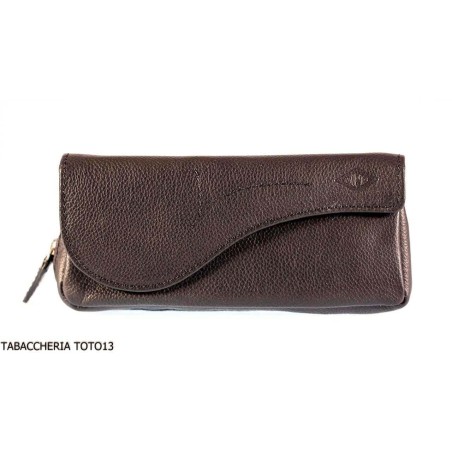 Brebbia borsa decoro a sella in pelle nera portatabacco e pipa 1 posto con chiusura a bottoni - Accessori Per Pipe
