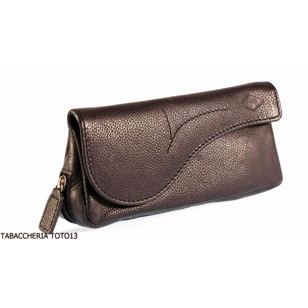Brebbia borsa decoro a sella in pelle nera portatabacco e pipa 1 posto con chiusura a bottoni - Accessori Per Pipe