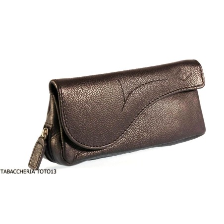 Brebbia decoration bag saddle black leather port tobacco and pipe 1 place with button closure - Accessories for tobacco pipes