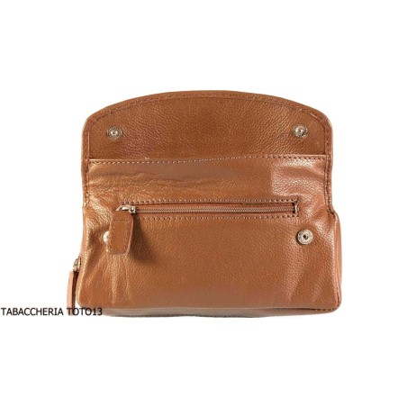 Brebbia borsa in pelle marrone portatabacco e pipa 1 posto con chiusura a bottoni - Accessori Per Pipe
