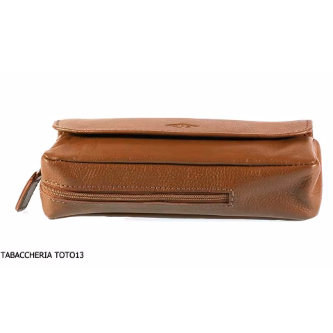 Brebbia borsa in pelle marrone portatabacco e pipa 1 posto con chiusura a bottoni - Accessori Per Pipe