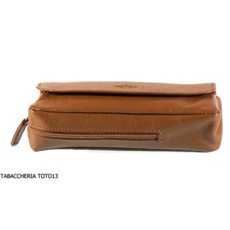 Brebbia brun sac en cuir tabac et tuyau 1 place avec fermeture à bouton - Accessoires pour pipes