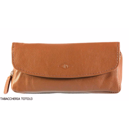 Brebbia borsa in pelle marrone portatabacco e pipa 1 posto con chiusura a bottoni - Accessori Per Pipe