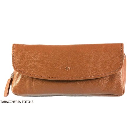 Brebbia brun sac en cuir tabac et tuyau 1 place avec fermeture à bouton - Accessoires pour pipes