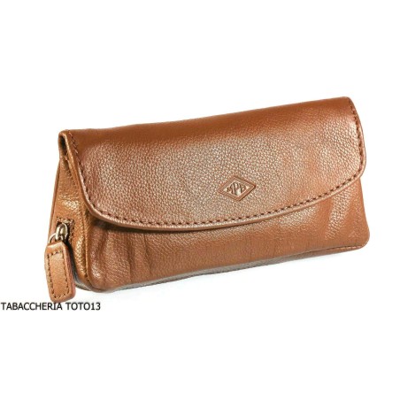 Brebbia brun sac en cuir tabac et tuyau 1 place avec fermeture à bouton - Accessoires pour pipes
