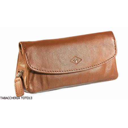 Brebbia marrón bolsa de cuero Tabac y tubería de 1 plaza con cierre de botones - Accesorios para pipas de tabaco