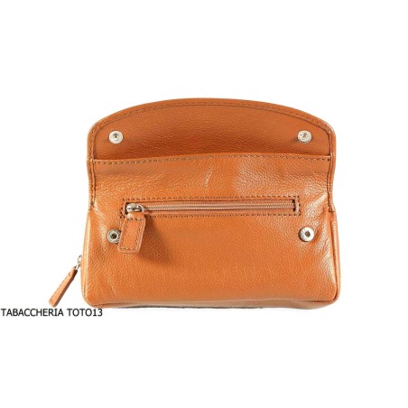 Brebbia borsa in pelle havana portatabacco e pipa 1 posto con chiusura a bottoni - Accessori Per Pipe