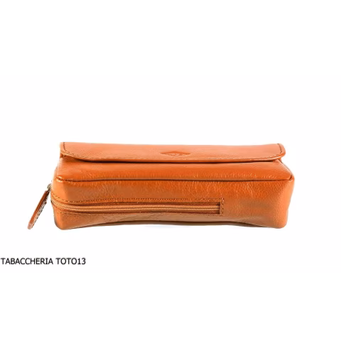 Brebbia borsa in pelle havana portatabacco e pipa 1 posto con chiusura a bottoni - Accessori Per Pipe