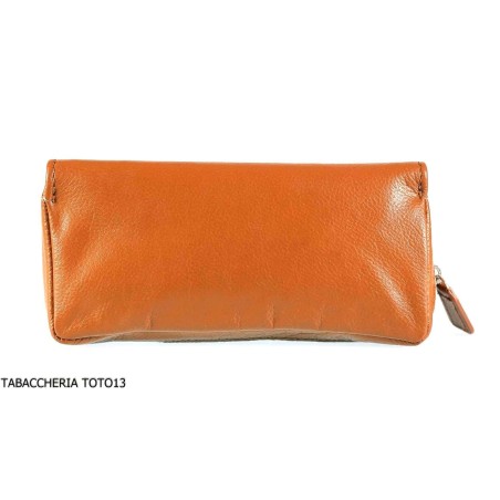 Brebbia borsa in pelle havana portatabacco e pipa 1 posto con chiusura a bottoni - Accessori Per Pipe