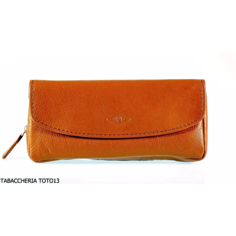 Brebbia borsa in pelle havana portatabacco e pipa 1 posto con chiusura a bottoni - Accessori Per Pipe