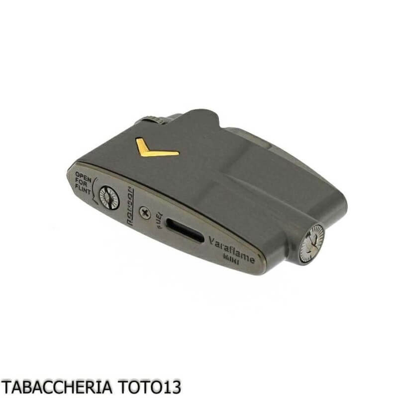 Accendino Ronson mini Varaflame V dorata su cromo scuro satinato - Ronson Lighter