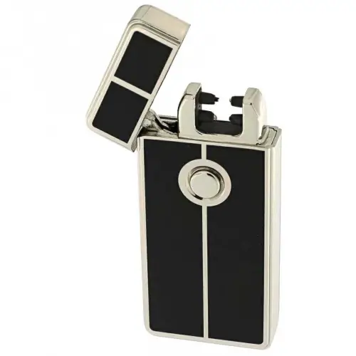 Briquet Tycoon avec 2 arcs électriques croisés, chrome clair et finition noire - Briquets - Métal