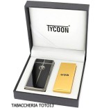 Tycoon-Feuerzeug mit 2 gekreuzten Lichtbögen, dunklem Chrom und schwarzem Finish - Feuerzeuge für Zigaretten - Tycoon Lighters