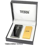 Tycoon-Feuerzeug mit 2 gekreuzten Lichtbögen, dunklem Chrom und schwarzem Finish - Feuerzeuge