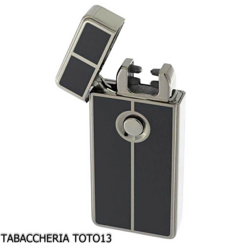 Tycoon Lighters - Encendedor magnate con 2 arcos eléctricos cruzados, cromo oscuro y acabado negro.