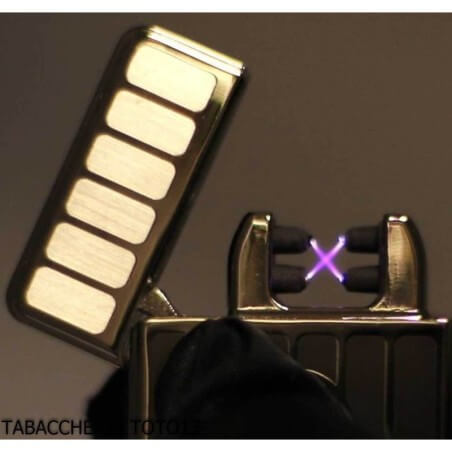 Tycoon Lighters - Tycoon accendino a 2 archi elettrici incrociati, finitura righe su cromo chiaro