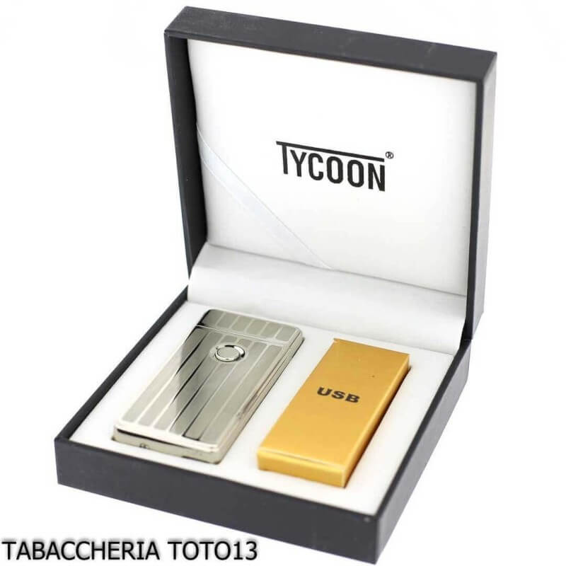 Tycoon lighter with 2 crossed electric arcs, row finish on light chrome - Tycoon Lighters