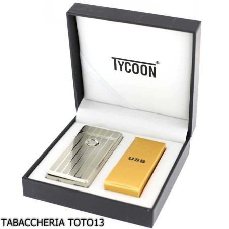 Briquet Tycoon avec 2 arcs électriques croisés, finition en rangée sur chrome léger - Briquets - Métal