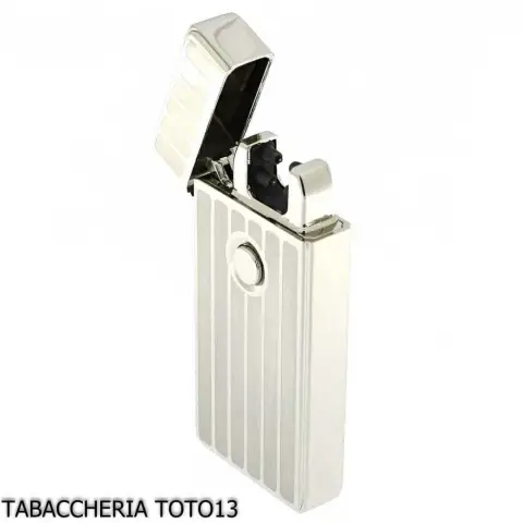 Tycoon accendino a 2 archi elettrici incrociati, finitura righe su cromo chiaro - Accendini