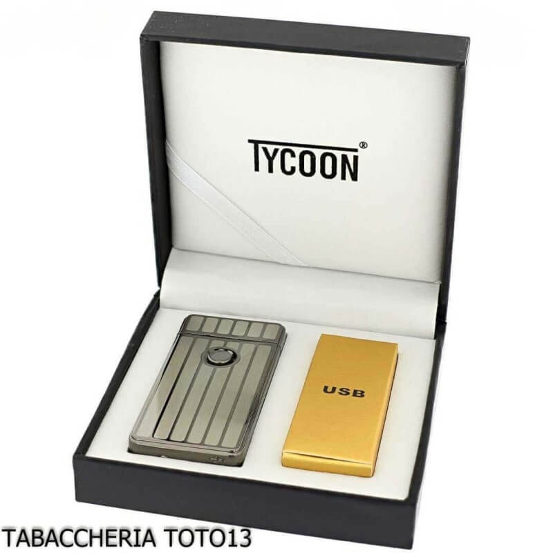 Encendedor magnate con 2 arcos eléctricos cruzados, acabado en hilera en cromo oscuro - Tycoon Lighters