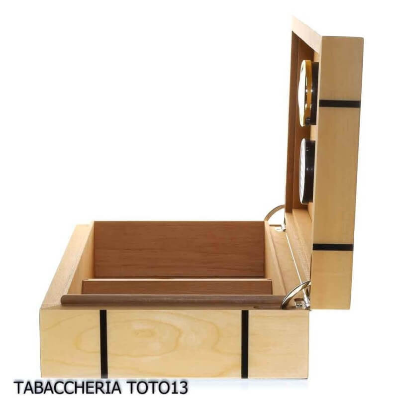 Mastro de Paja Caja de cigarros humidificada en madera de abedul claro e incrustaciones - Mastro de Paja