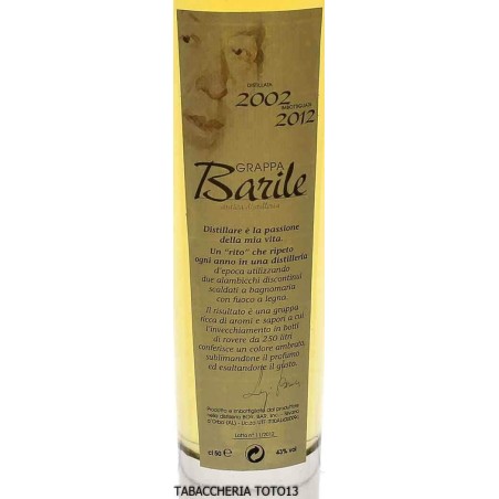 Grappa ámbar de la destilería Dolcetto Luigi Barile de 10 años Vol.43% Cl.50 - Licores