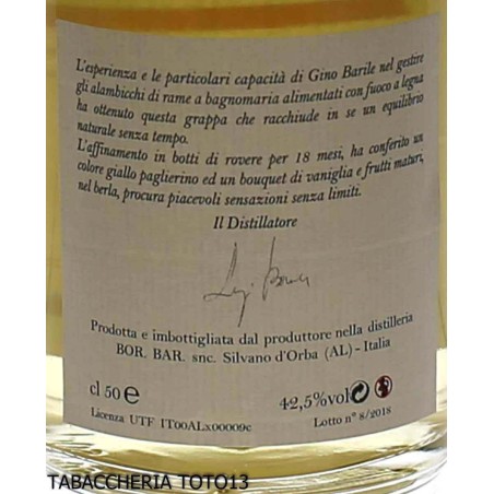 Dolcetto-Grappa aus der Luigi Barile-Brennerei im Alter von 18 Monaten Vol.42,5% Cl.50 - Destilliert