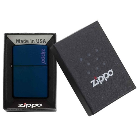 Zippo lighter blue matte finish gasoline with logo - Lighters - Brass