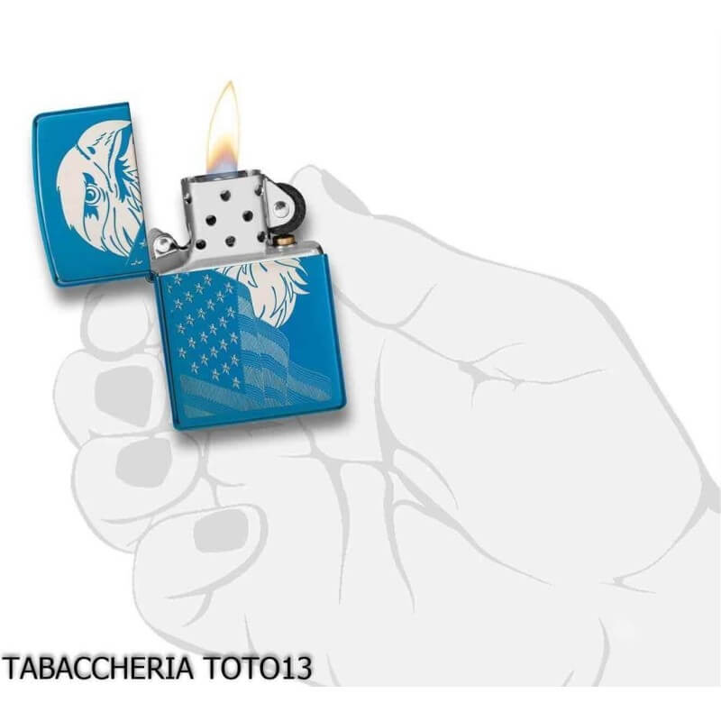 Zippo aigle et drapeau sur chrome bleu - Zippo