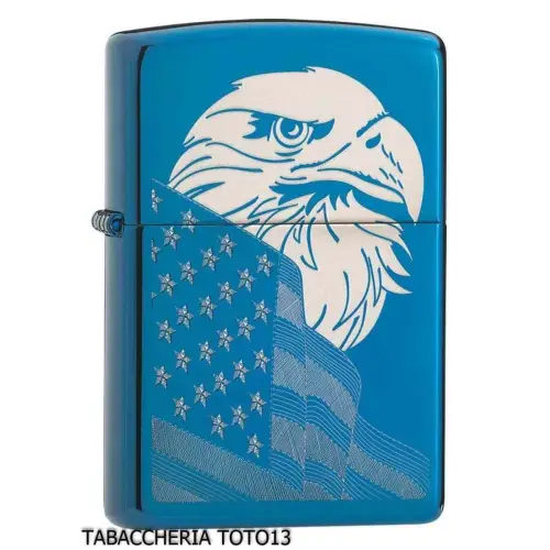 Zippo Adler und Flagge auf blauem Chrom - Feuerzeuge