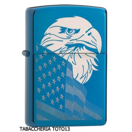 Zippo Adler und Flagge auf blauem Chrom - Feuerzeuge