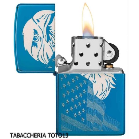 Zippo Adler und Flagge auf blauem Chrom - Feuerzeuge