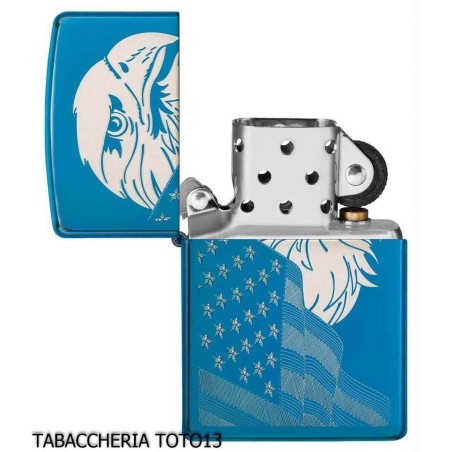 Zippo Adler und Flagge auf blauem Chrom - Feuerzeuge