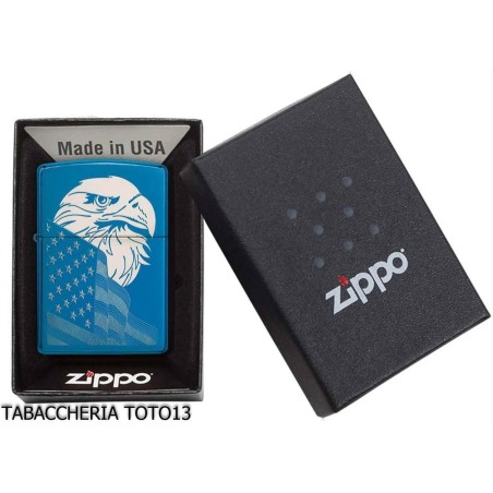 Zippo Adler und Flagge auf blauem Chrom - Feuerzeuge