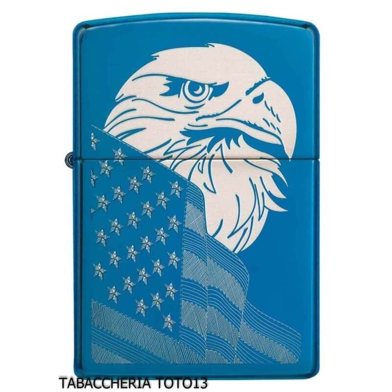 Zippo aigle et drapeau sur chrome bleu - Zippo