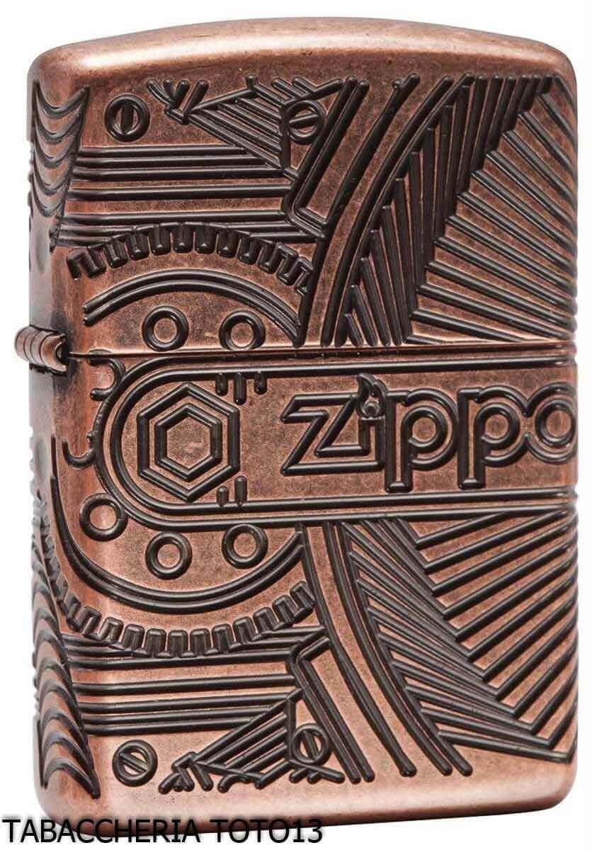 Zippo Armor in antique copper engraving mechanical gears