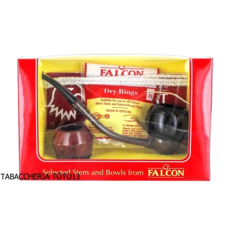 Pipa Falcon de curva extra con base de aluminio pulido y 2 cabezales surtidos - Pipas de Tabaco
