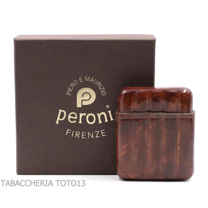 Porta cigarros en piel florentina de brezo oscuro para 5 toscanos - Peroni Firenze