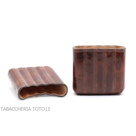 Pocket cigar holder in dark briar colored Florentine leather for 5 Tuscan - Pocket cases for half Tuscan and mezzanine - Flor