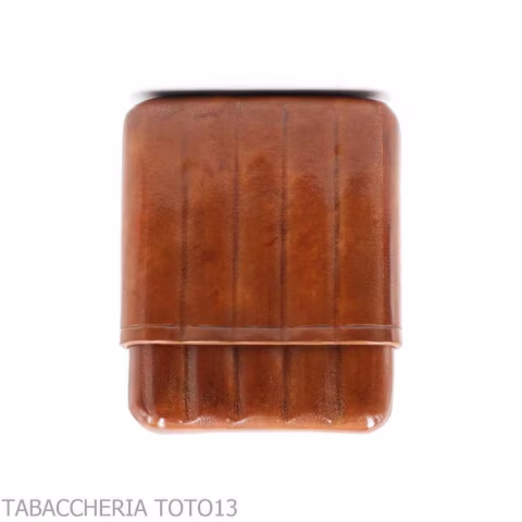 Pocket cigar case in Florentine briar-colored cognac leather for 5 Tuscan mezzanines - Pocket cases for half Tuscan and mezza