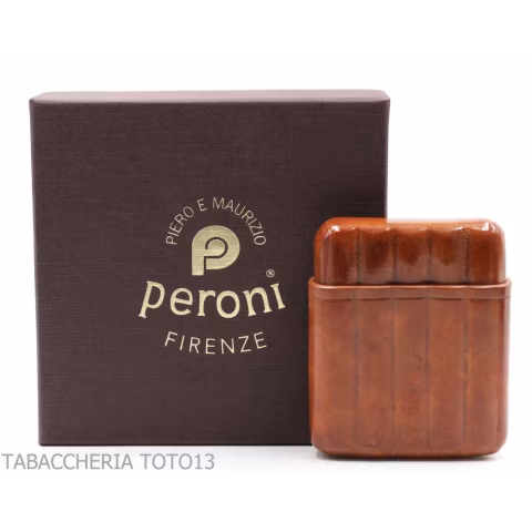 Portasigari da tasca in cuoio fiorentino color radica cognac per 5 mezzi toscani - Custodie da tasca per mezzi Toscano e amme