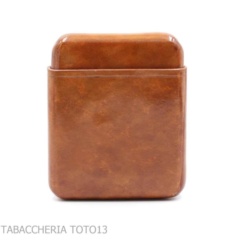 Pocket cigar case in Florentine smooth briar color cognac - Pocket cases for half Tuscan and mezzanine - Florentine leather