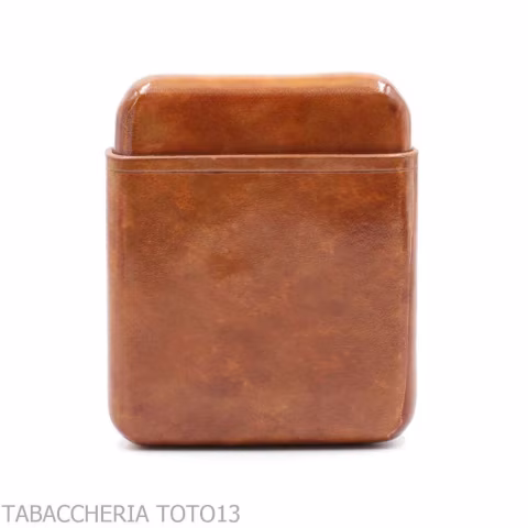 Pocket cigar case in Florentine smooth briar color cognac - Pocket cases for half Tuscan and mezzanine - Florentine leather
