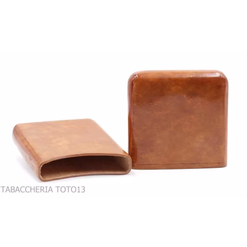 Pocket cigar case in Florentine smooth briar color cognac - Pocket cases for half Tuscan and mezzanine - Florentine leather