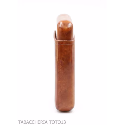 Pocket cigar case in Florentine smooth briar color cognac - Pocket cases for half Tuscan and mezzanine - Florentine leather