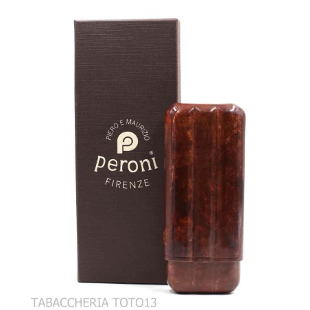 Shaped cigar holder 3 places double crown, in dark briar colored Florentine leather - Poket Case for Cigar - Florentine leath