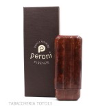 Porte-cigare en forme de couronne double 3 places, en cuir florentin couleur briar foncé - étui à cigares - Cuir florentin