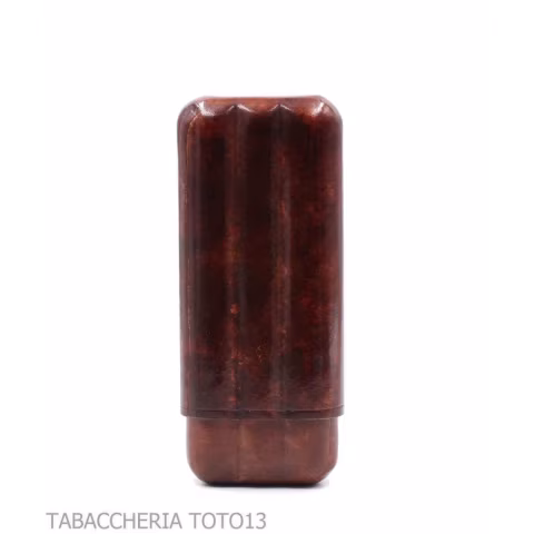Shaped cigar holder 3 places double crown, in dark briar colored Florentine leather - Poket Case for Cigar - Florentine leath
